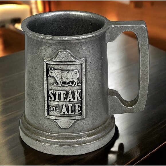 RWP Pewter Steak and Ale Beer Stein Mug Vintage Restaurant Advertisement Bar - Picture 1 of 7